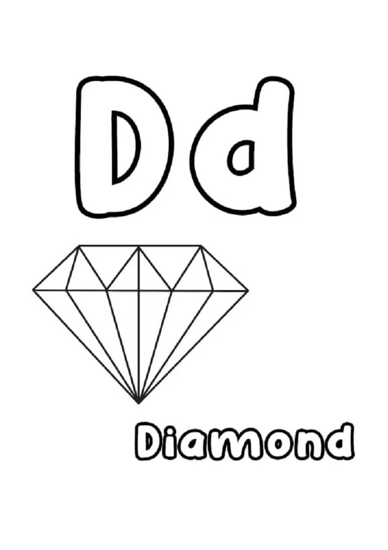D-kirjain ja timantti Värityskuva