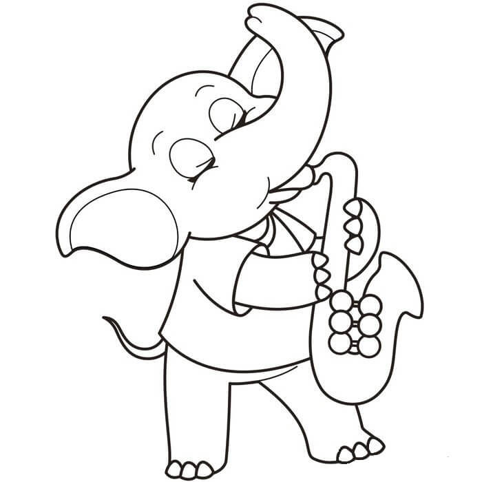 Elefantti soittaa saksofonia Värityskuva