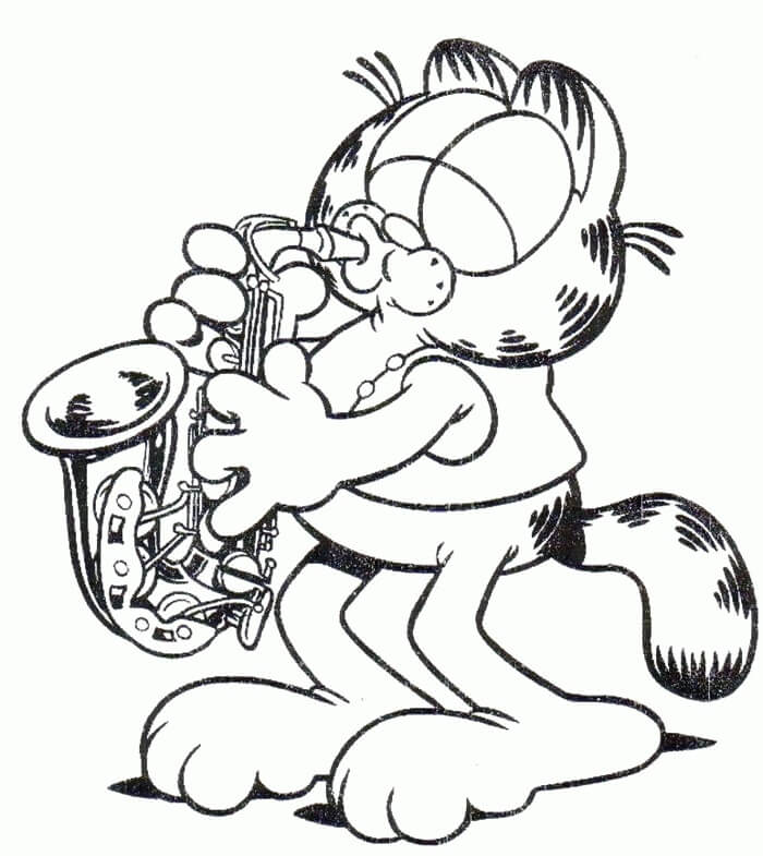 Garfield soittaa trumpettia Värityskuva
