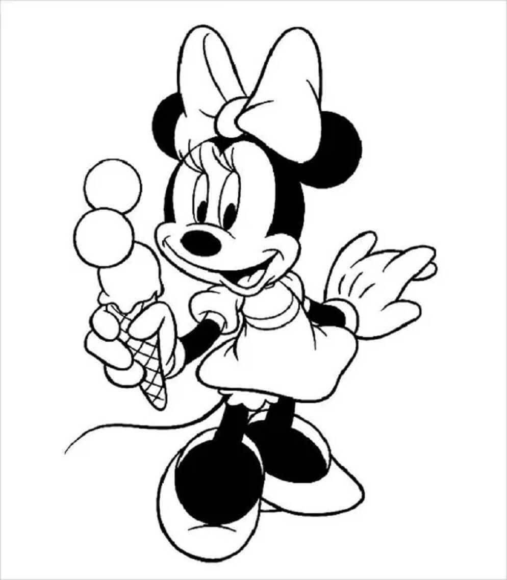Hauska Minnie-hiiri jäätelöllä Värityskuva