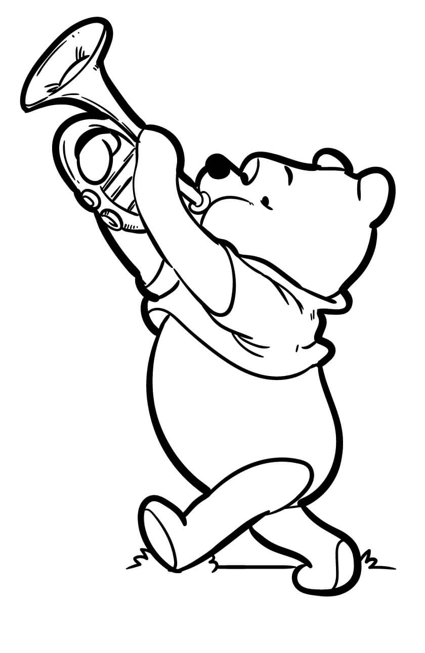 Karhu Puh soittaa trumpettia Värityskuva