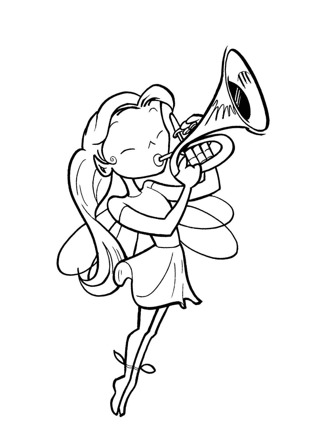Keiju soittaa trumpettia Värityskuva