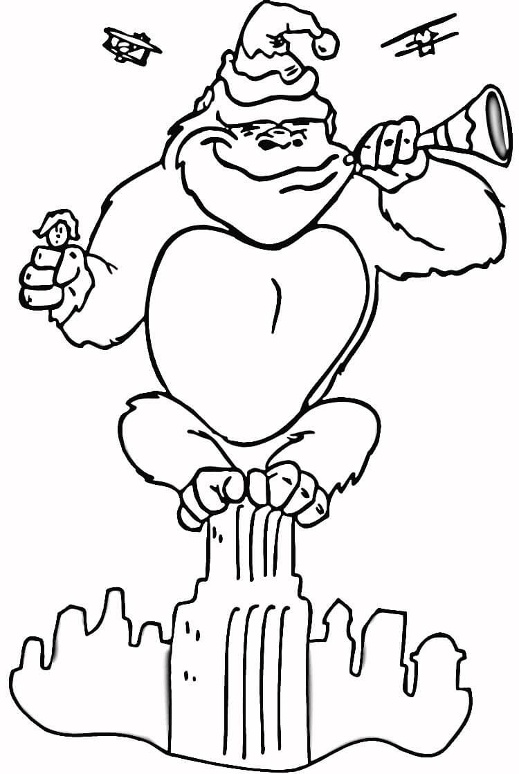 King Kong soittaa trumpettia Värityskuva
