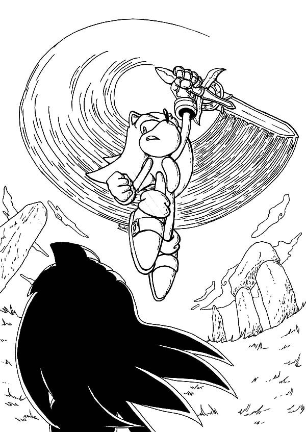 Knuckles kohtaa Sonicin miekkallaan Värityskuva