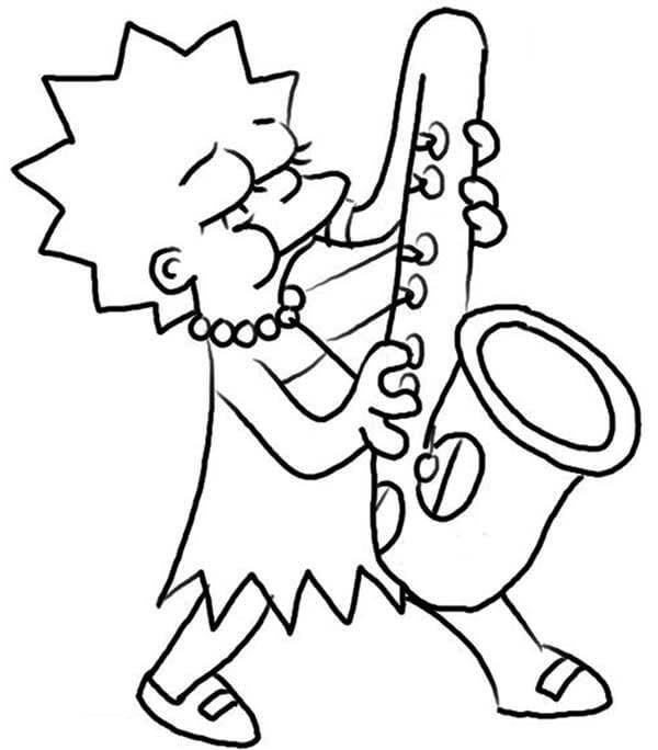 Lisa Simpson soittaa saksofonia Värityskuva