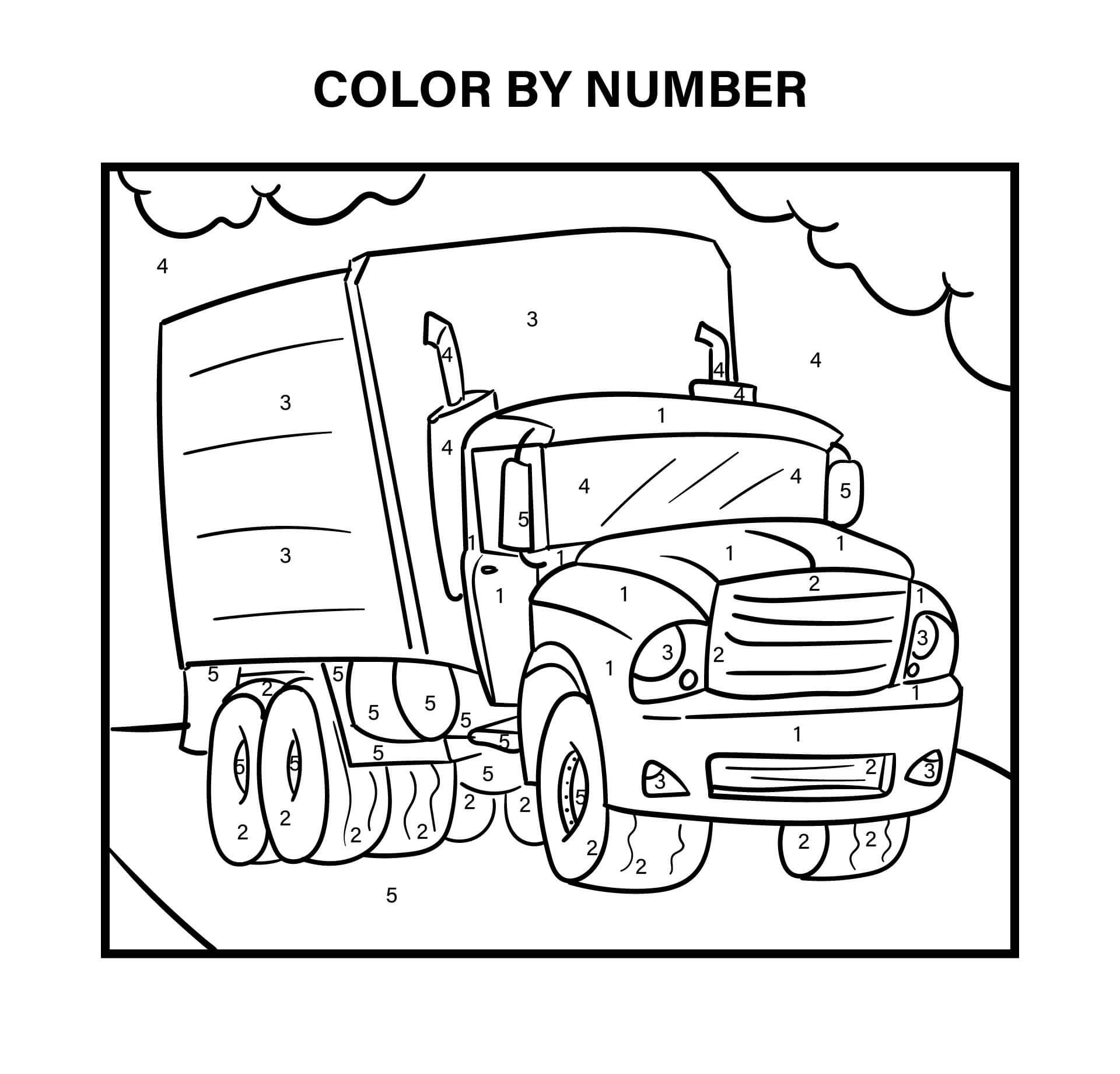 Mahtava kuorma-auton väri numeroittain Värityskuva