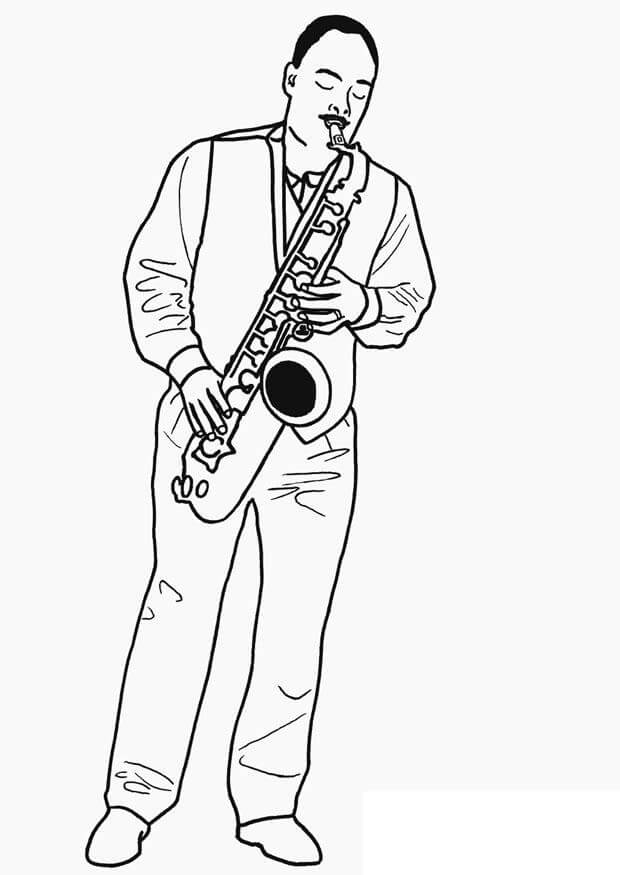Mies soittaa saksofonia Värityskuva