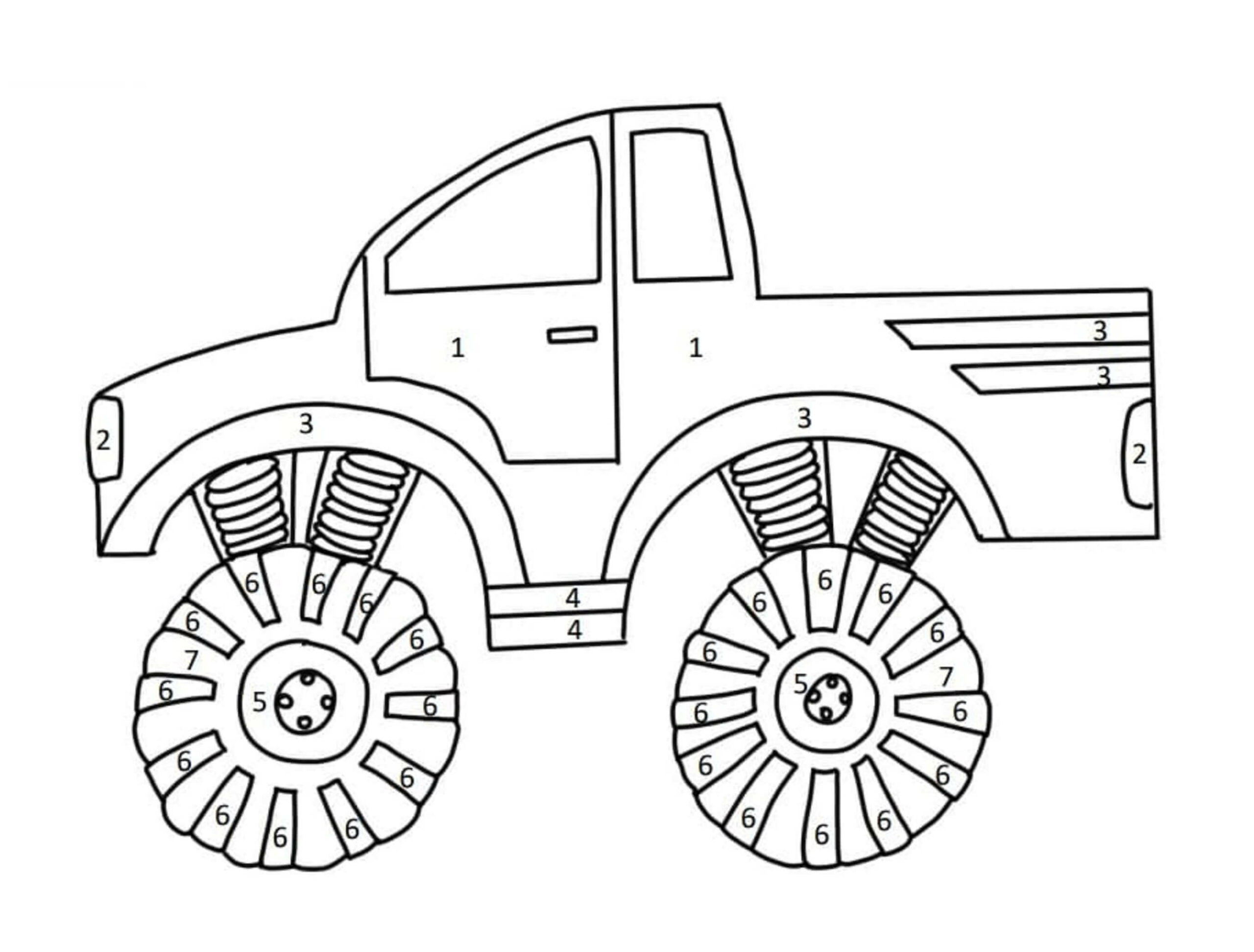 Monster Truck väri numeroittain Värityskuva