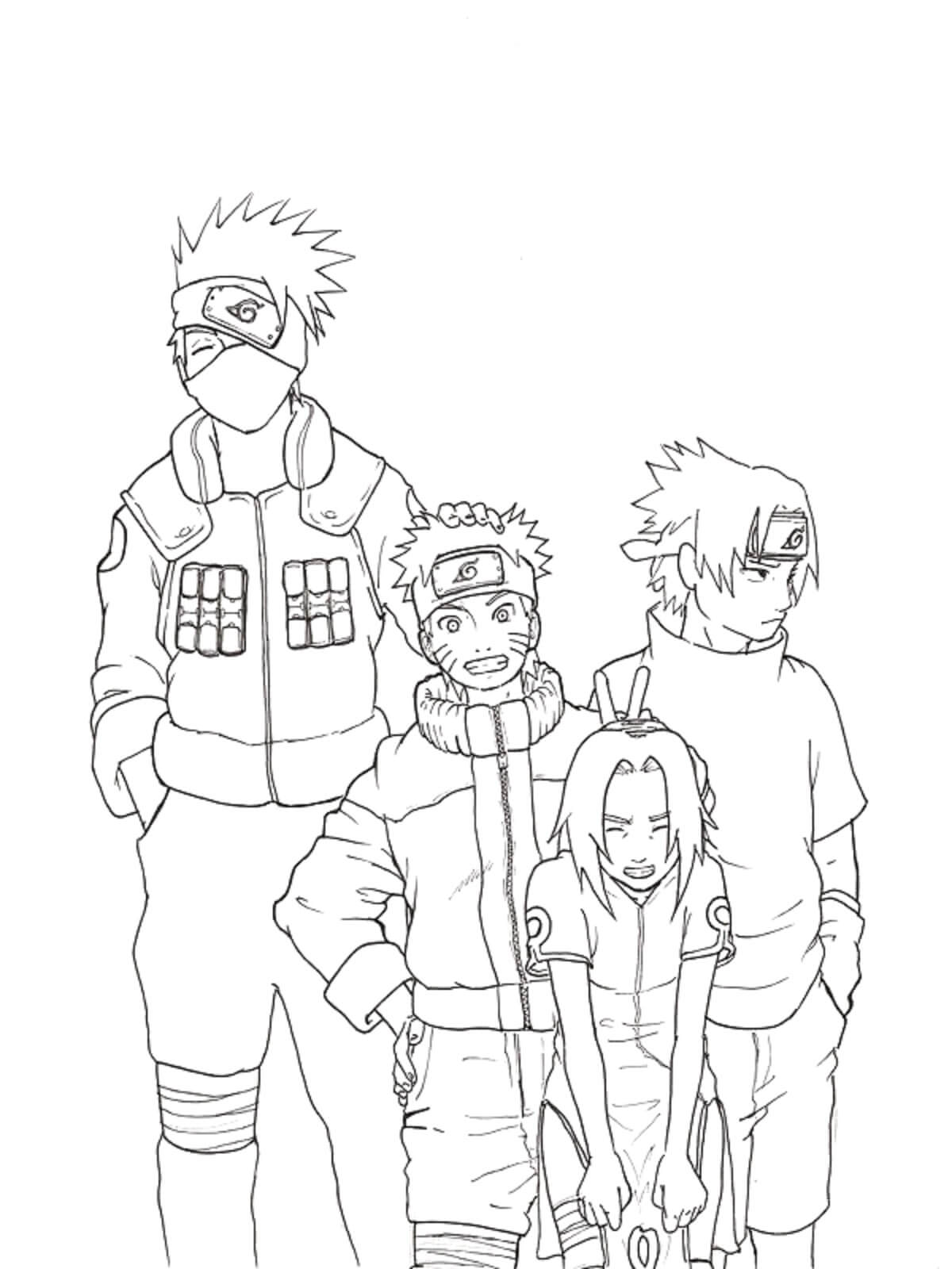 Naruto ja ystävät opettajan kanssa Värityskuva