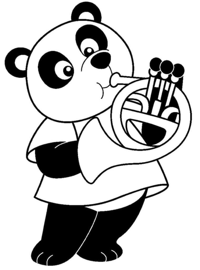 panda soittaa trumpettia Värityskuva