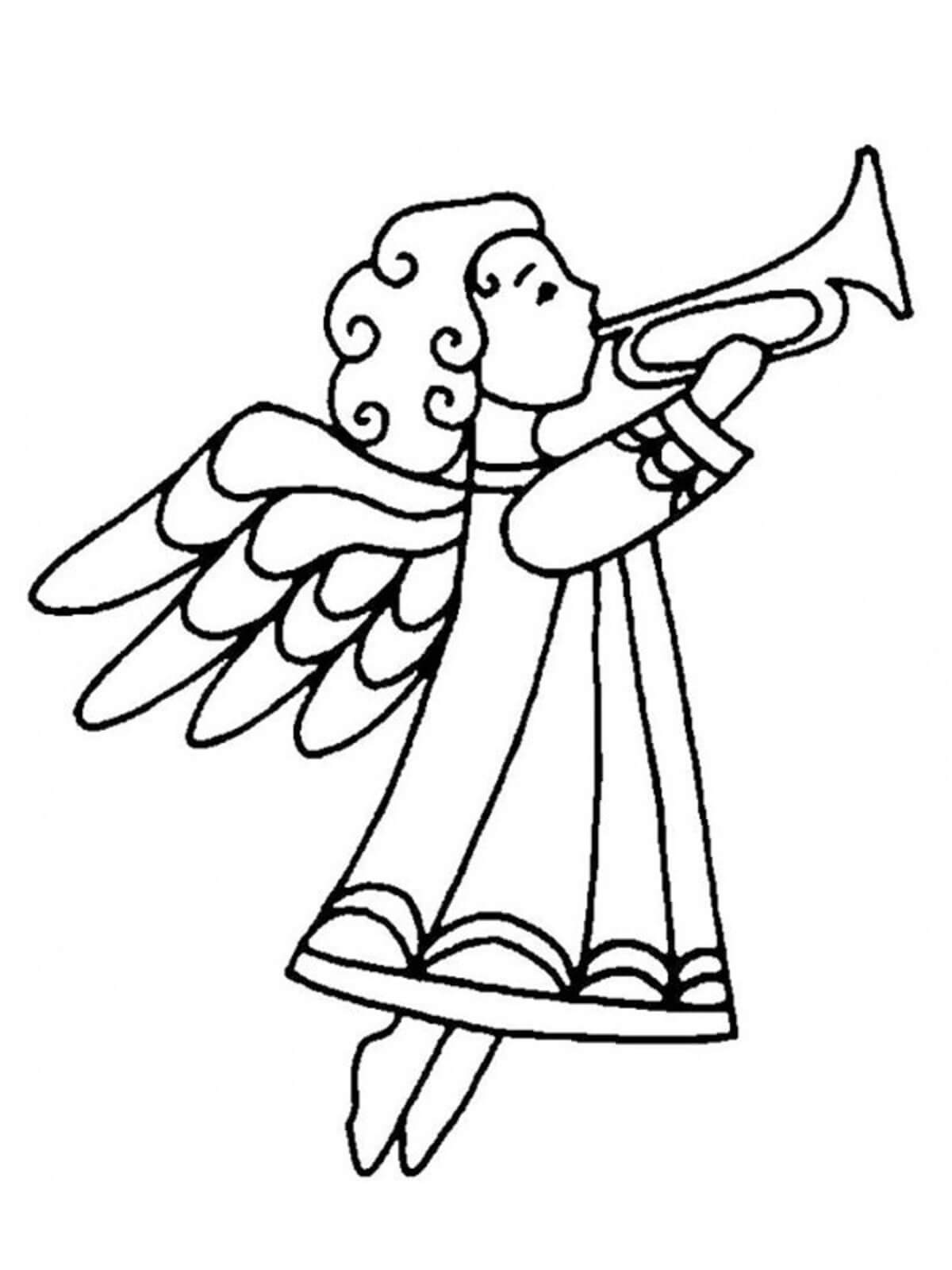 Piirustuksen enkeli soittaa trumpettia Värityskuva