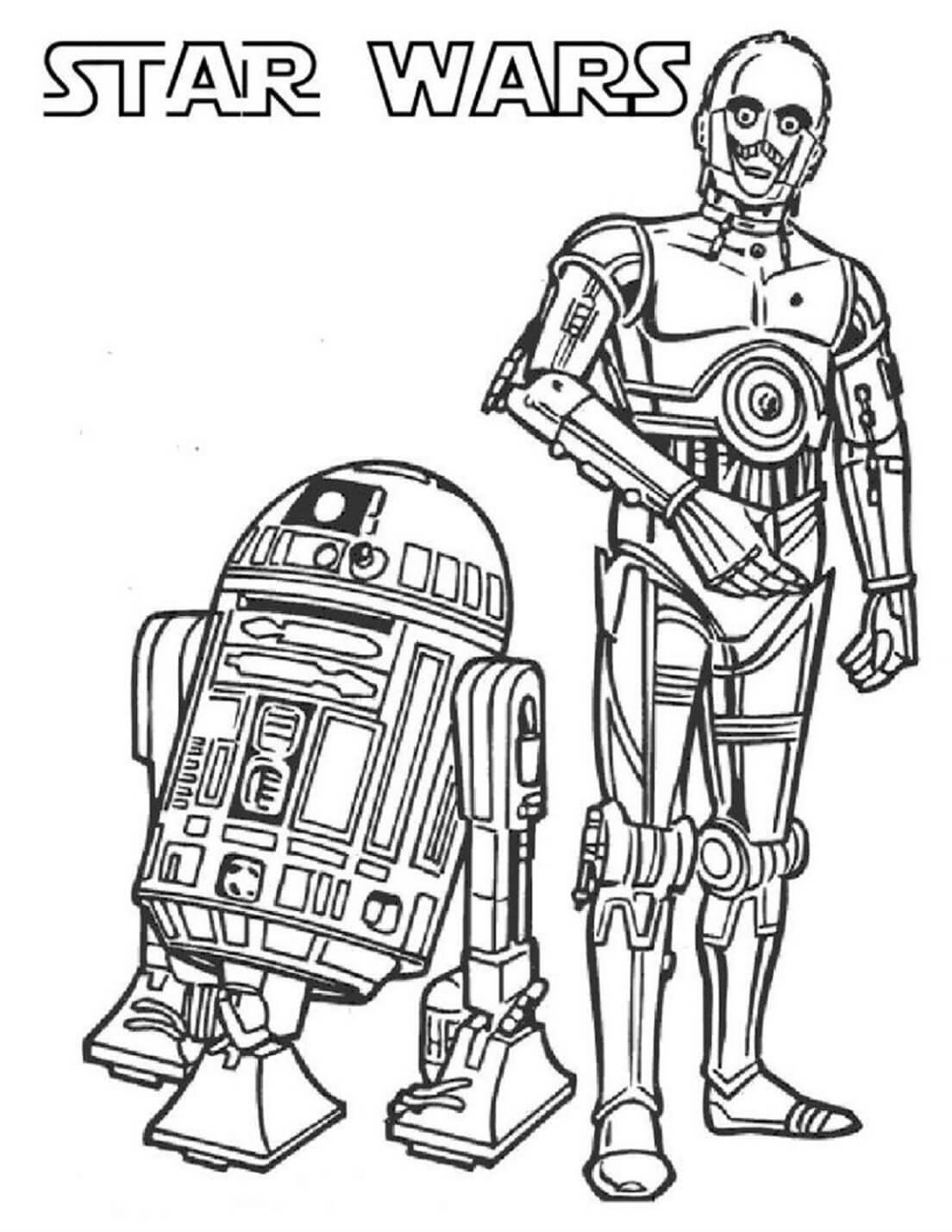 Piirustus R2-D2 ja C-3PO Värityskuva