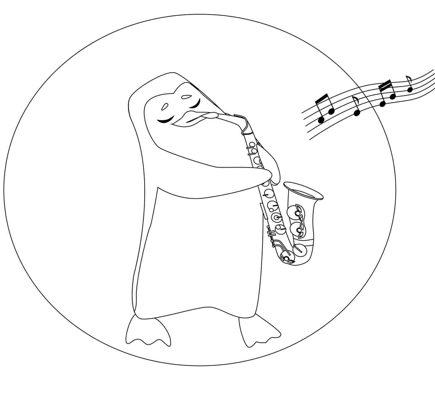 Pingviini soittaa saksofonia Värityskuva