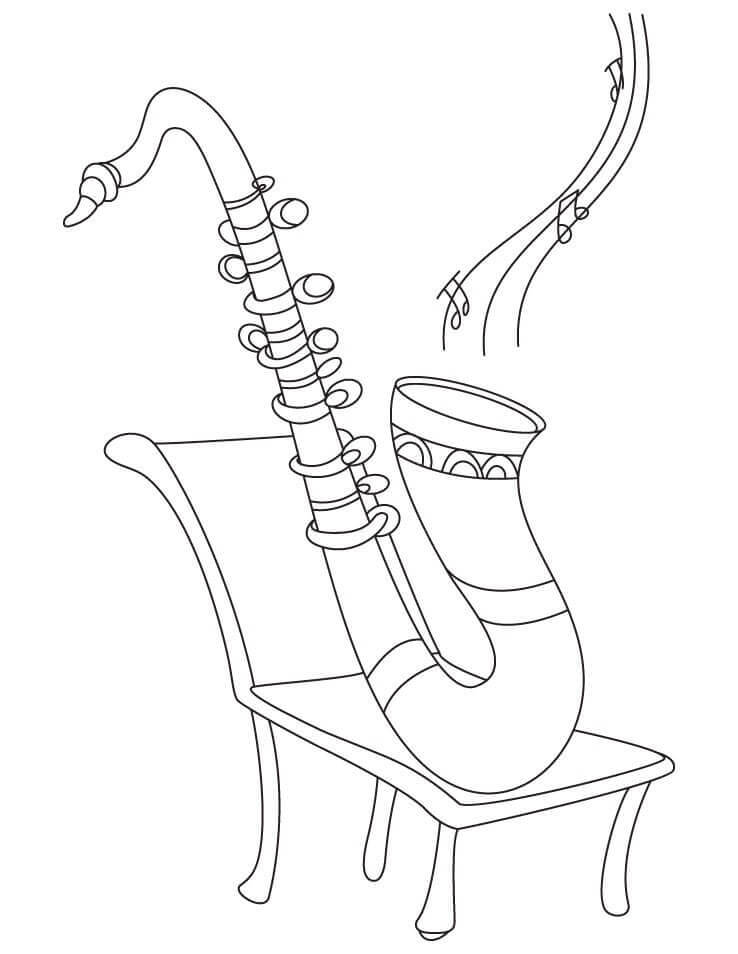 Saksofoni tuolissa Värityskuva