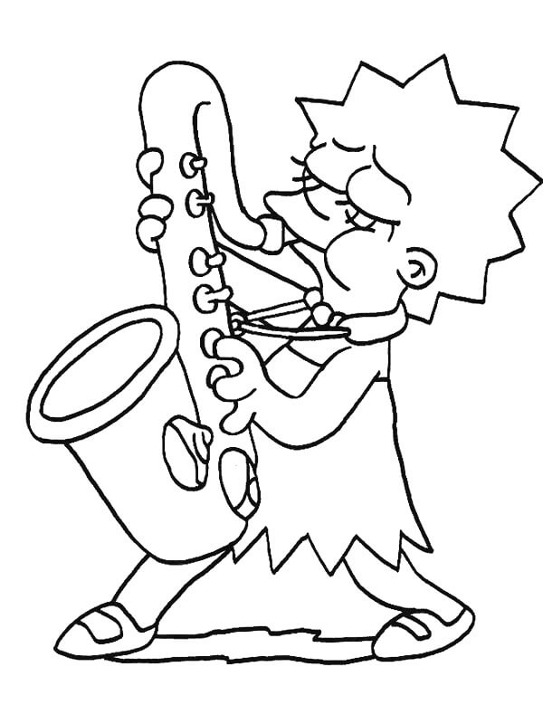 Söpö Lisa Simpson soittaa saksofonia Värityskuva