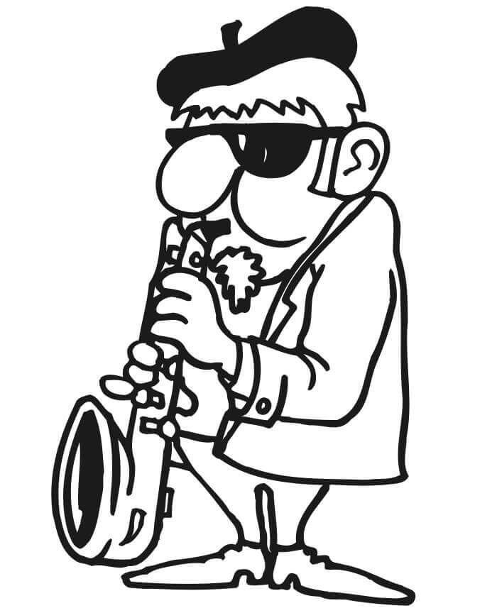 Vanha mies soittaa saksofonia Värityskuva