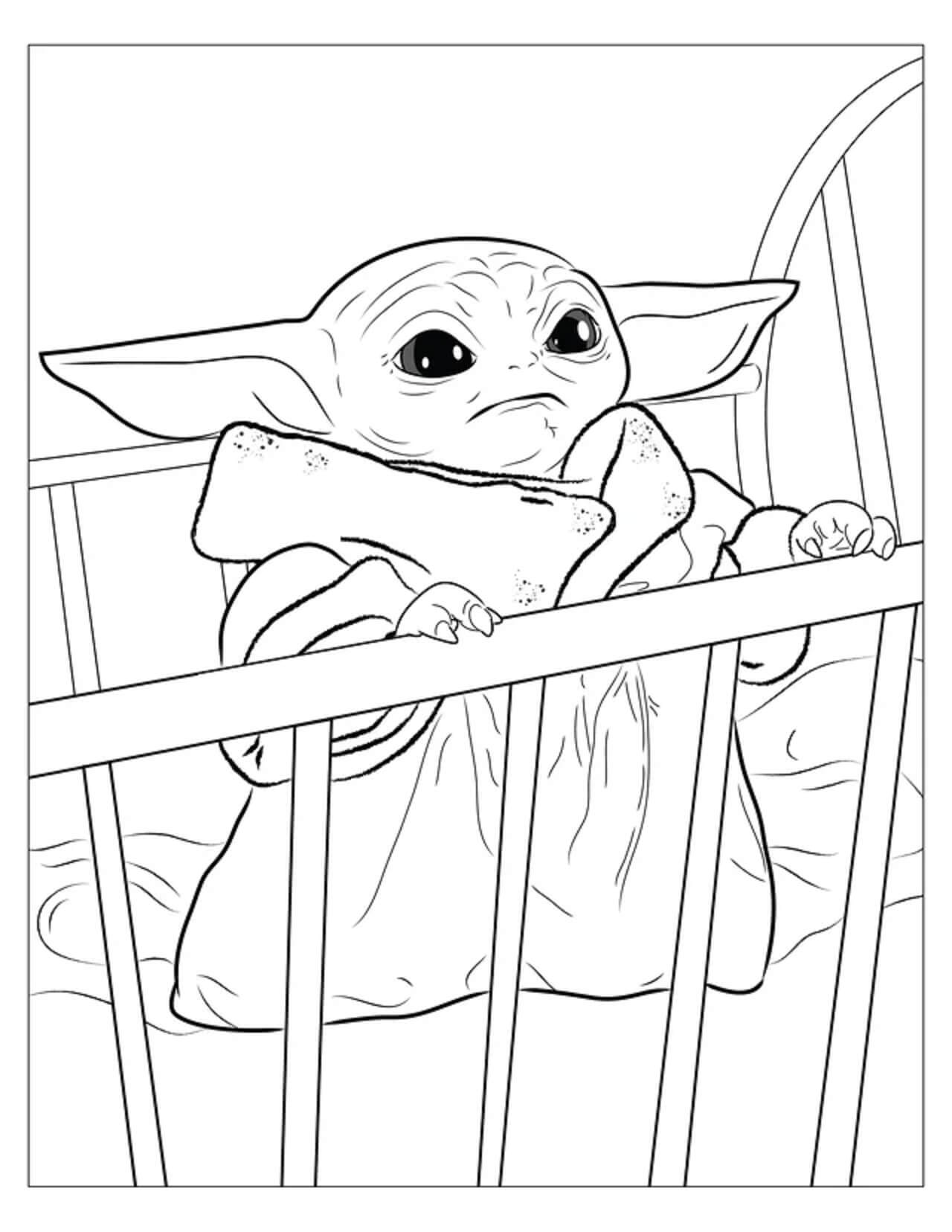 Vauva Yoda kehdossa Värityskuva