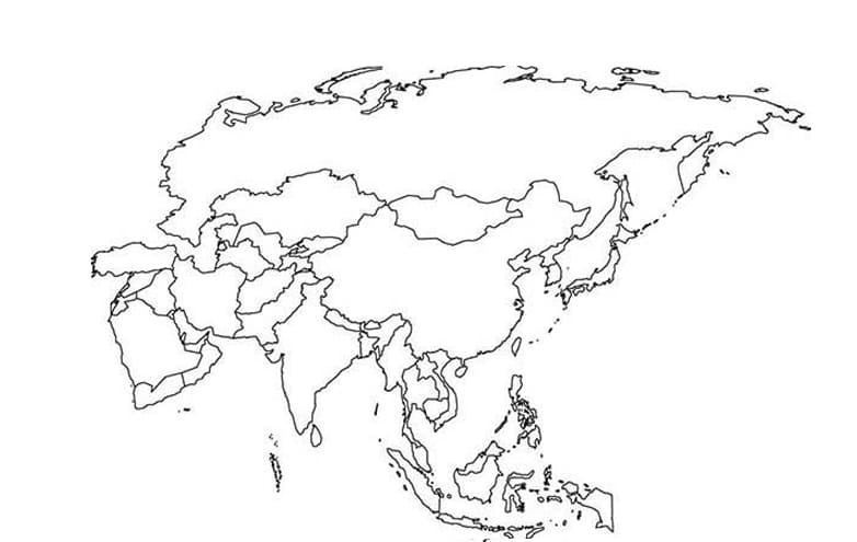 Aasian kartan ääriviivakuva Värityskuva
