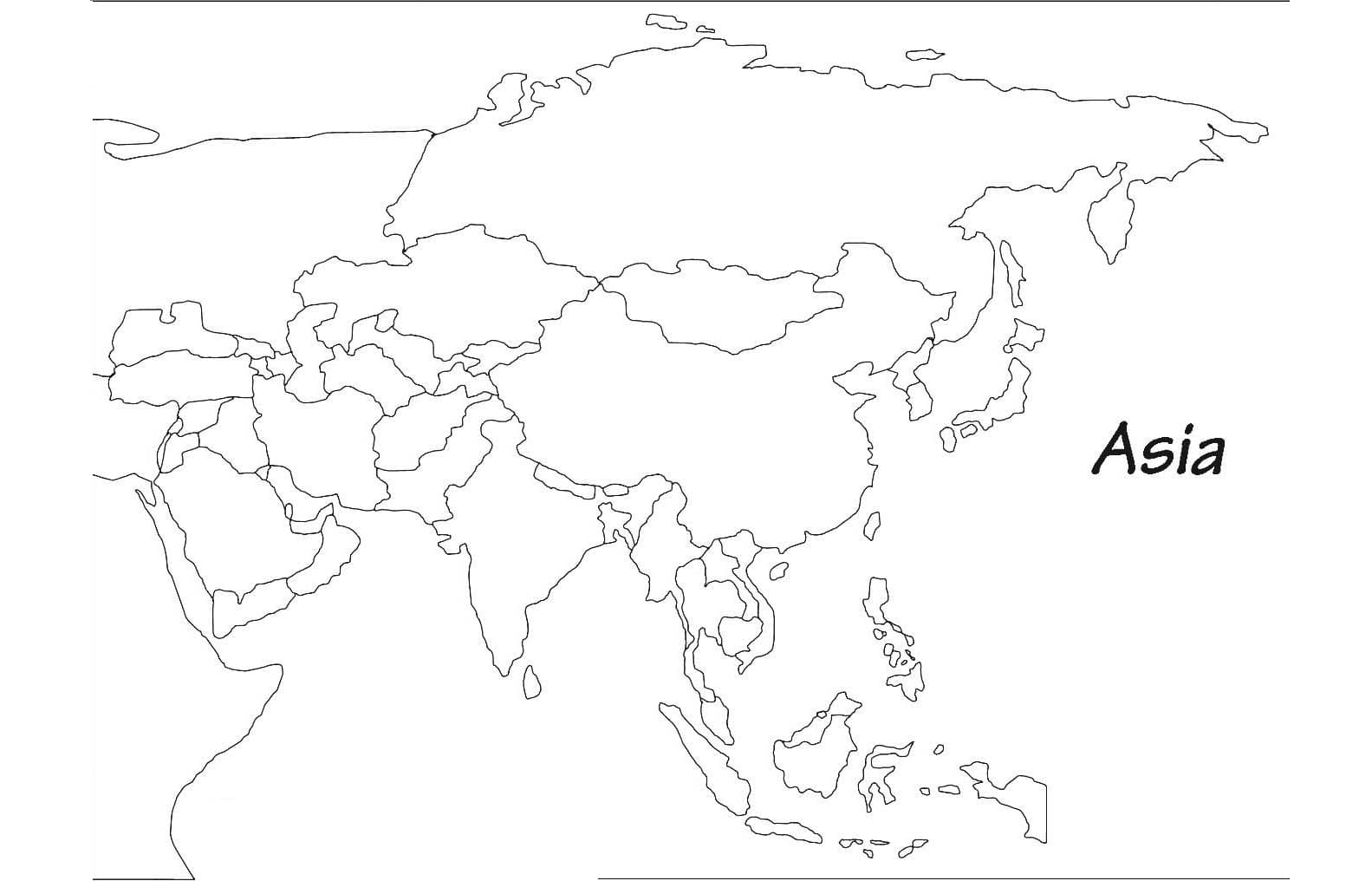 Aasian kartan ääriviivat Värityskuva