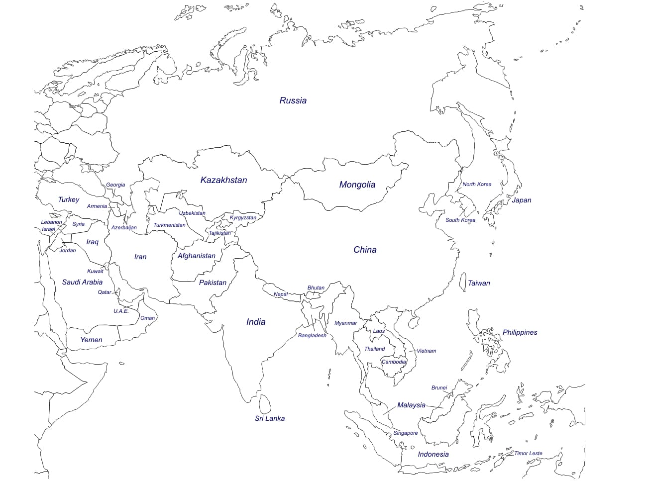 Aasian kartta HD Värityskuva