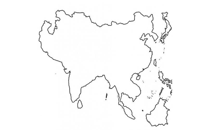 Aasian kartta ilman rajoja Värityskuva