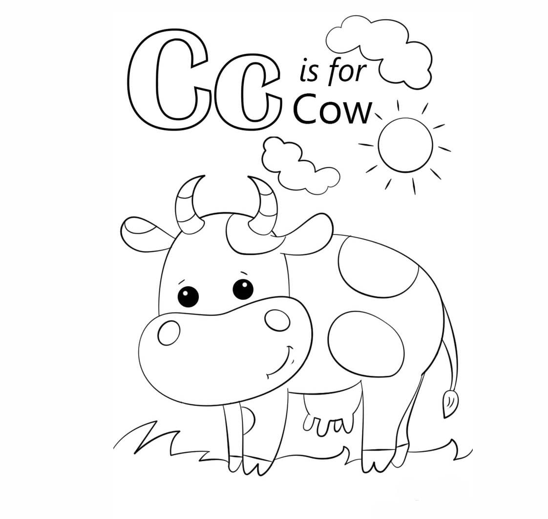 C-kirjain on lehmälle Värityskuva