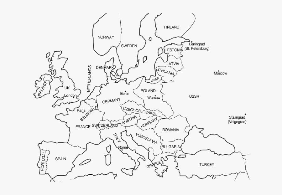 Euroopan kartan tulostettava kuva Värityskuva