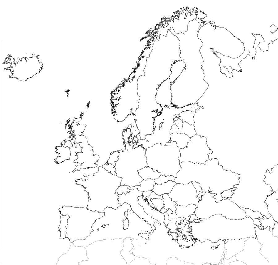 Euroopan kartta opiskelijoille Värityskuva