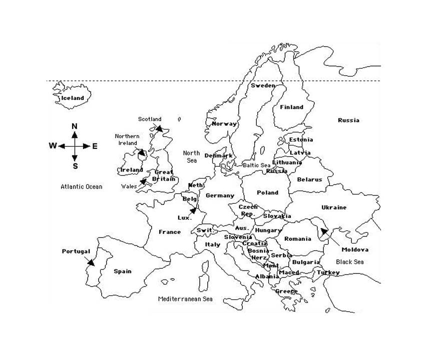 Euroopan karttakuva Värityskuva