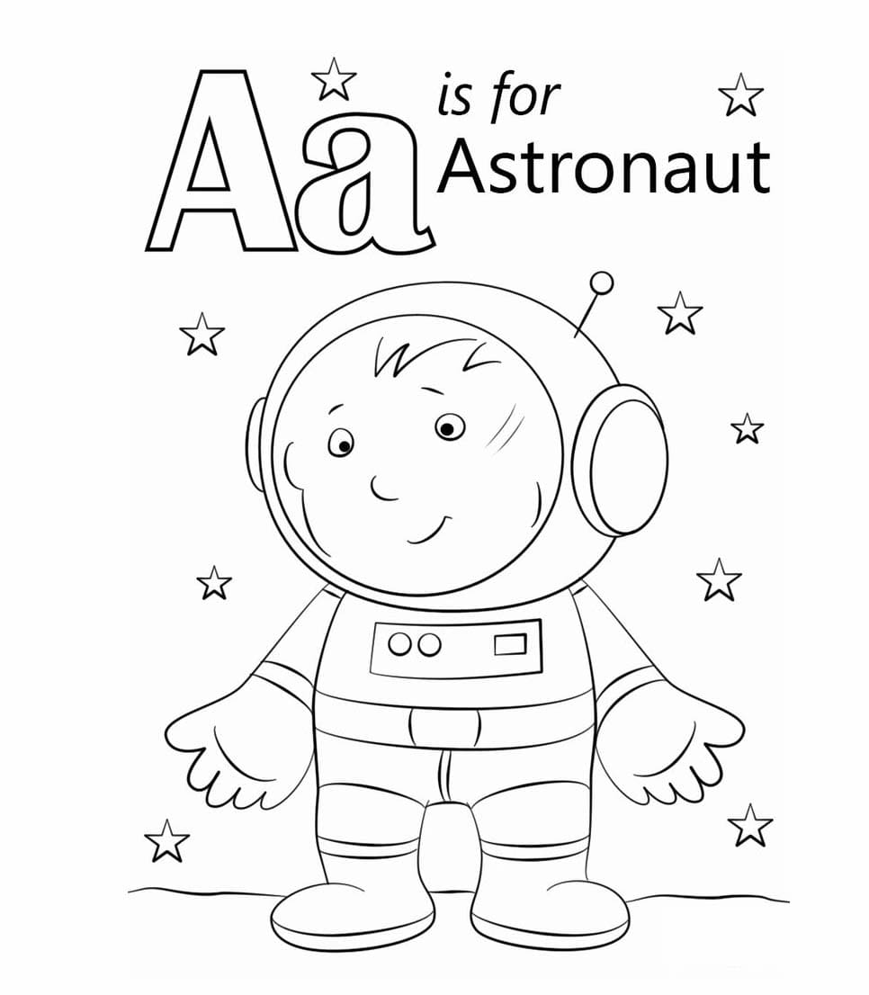 Kirjain A on Astronautille Värityskuva