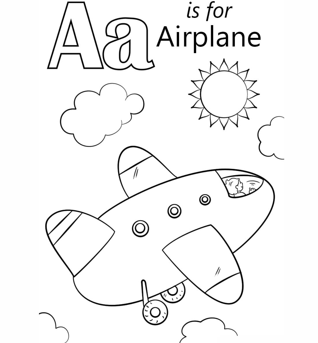 Kirjain A on lentokoneelle Värityskuva