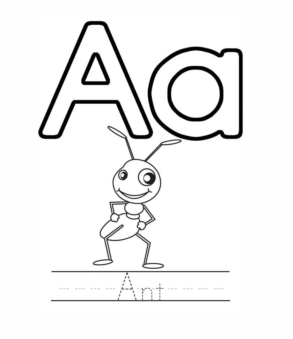 Kirjain A on muurahais kuvalle Värityskuva