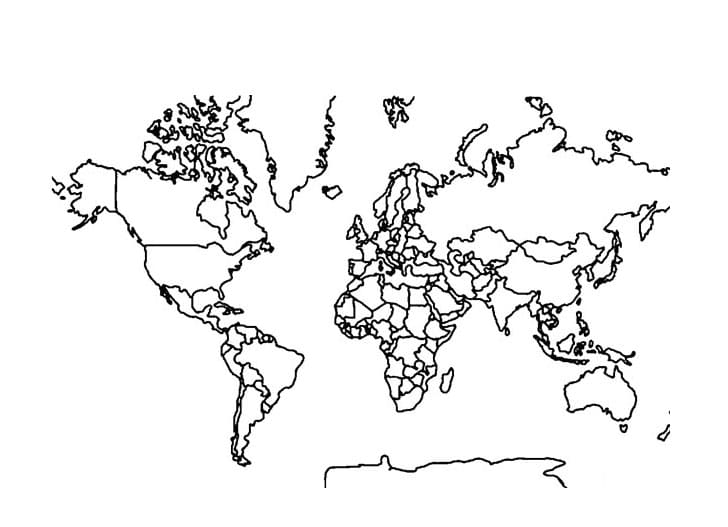 Maailman kartan ääriviivat Värityskuva