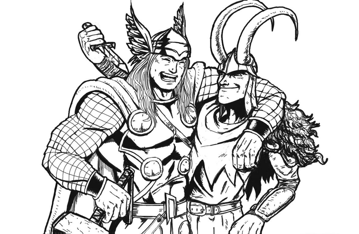 Thor ja Loki Värityskuva
