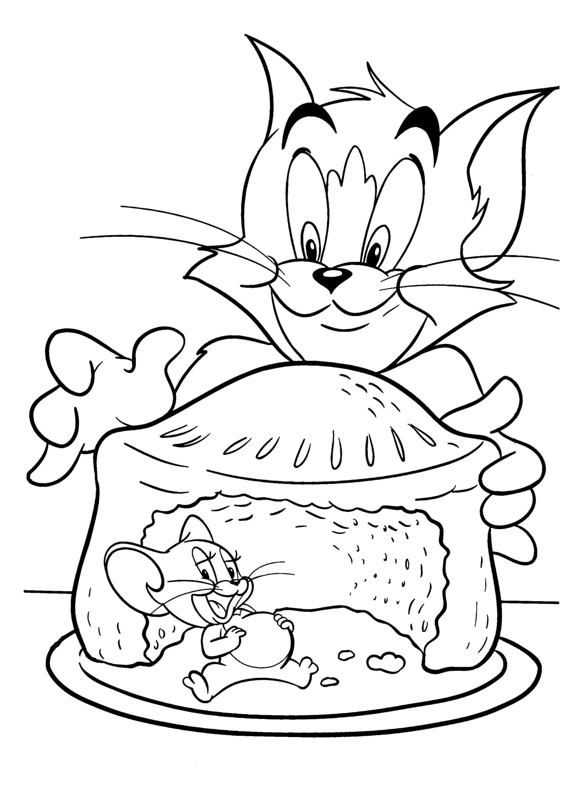 Tom ja Jerry syömässä Värityskuva