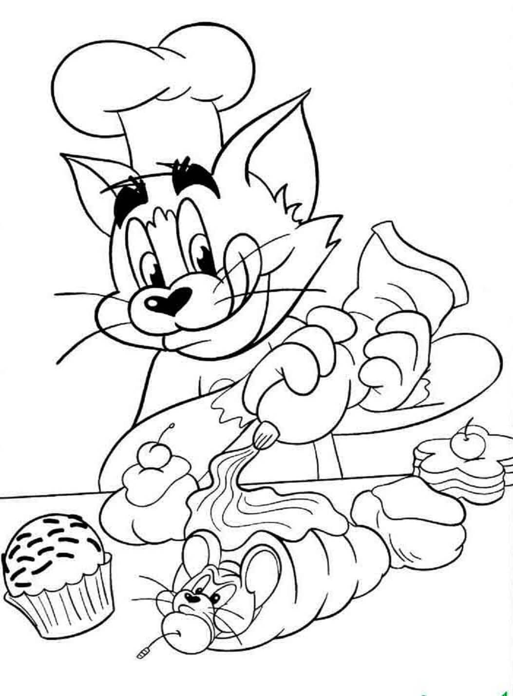 Tom leikkaamassa Jerry-leipää Värityskuva