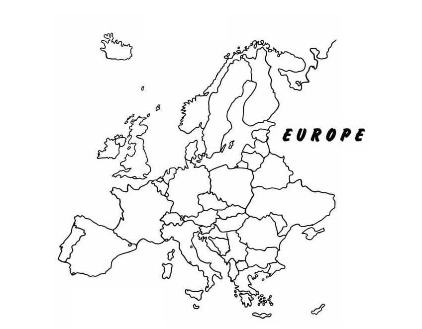 Tulostettava Euroopan kartta Värityskuva