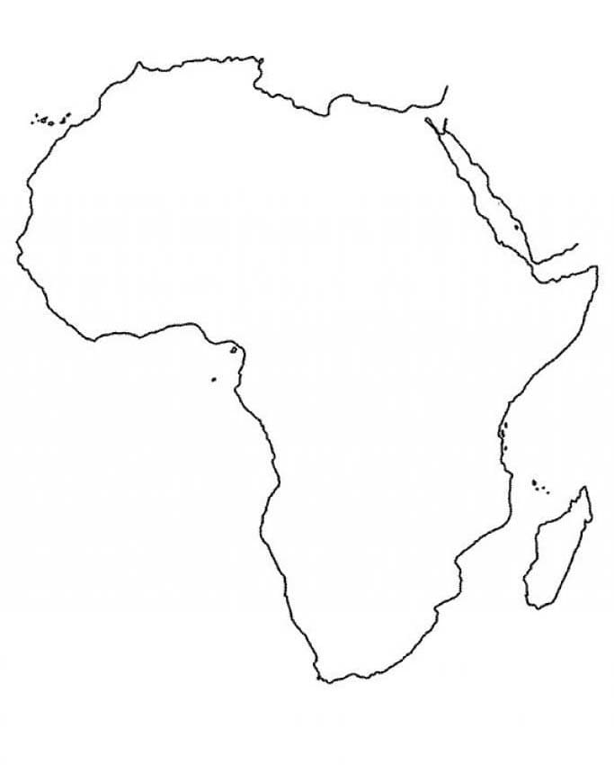 Tyhjä Afrikan kartan ääriviivat Värityskuva