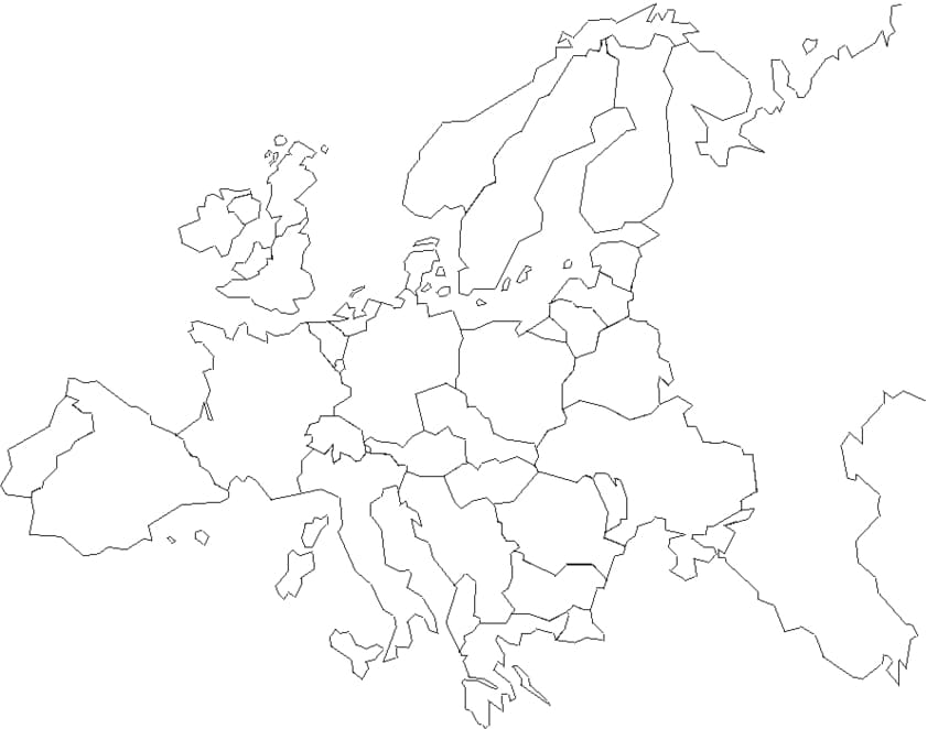 Tyhjä Euroopan kartan ääriviivat Värityskuva