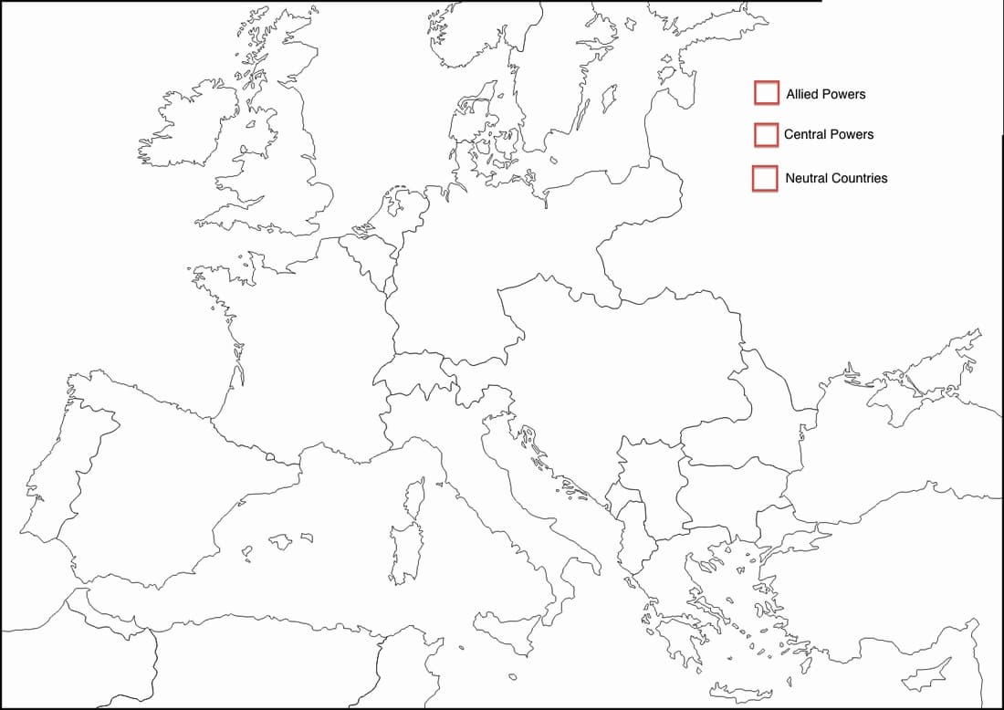 Tyhjä Euroopan karttakuva Värityskuva