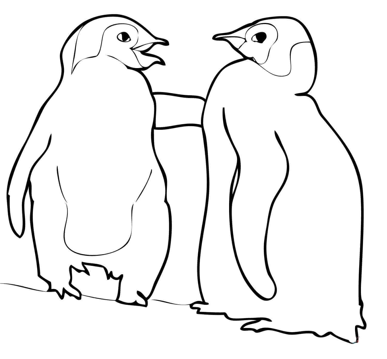 Kaksi pingviiniä seisomassa Värityskuva