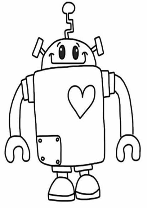 Kuva hyväntahtoisesta robotista Värityskuva