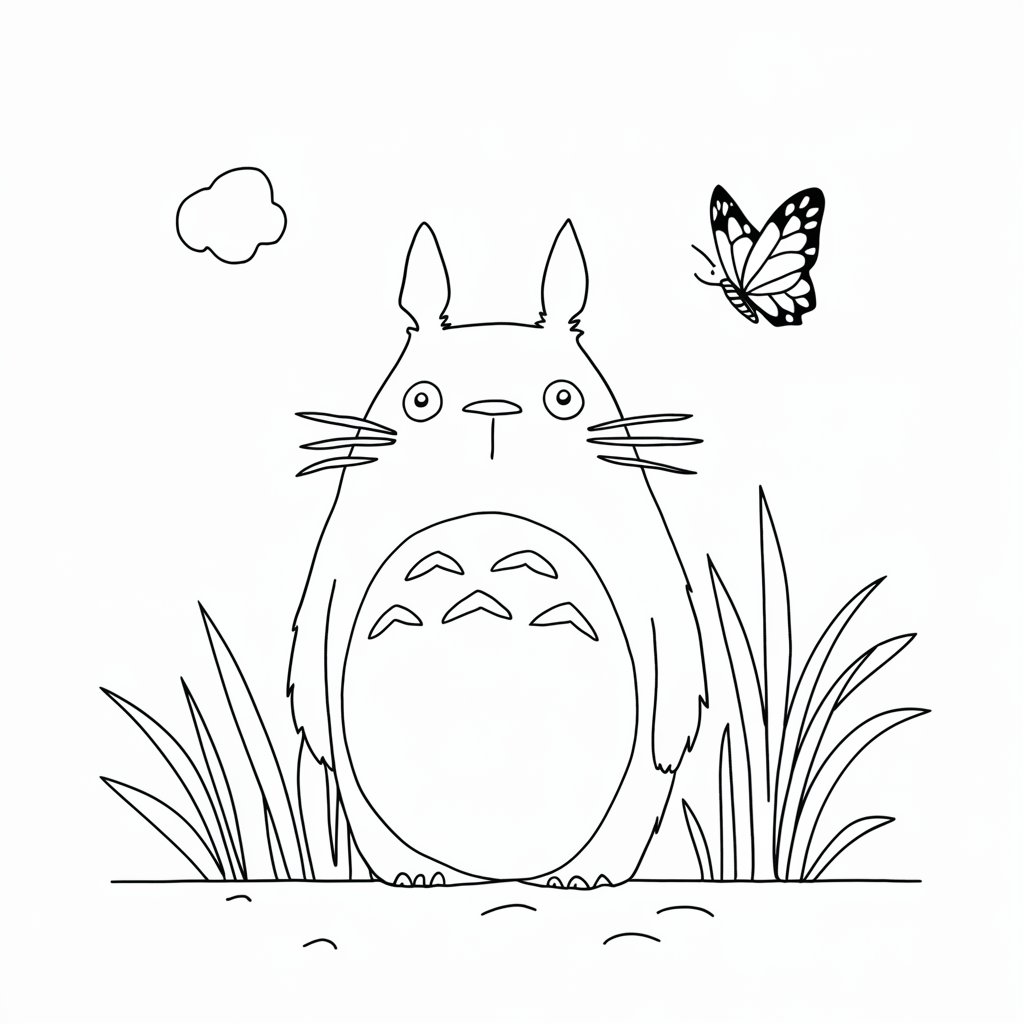 Totoro perhosten kanssa Värityskuva