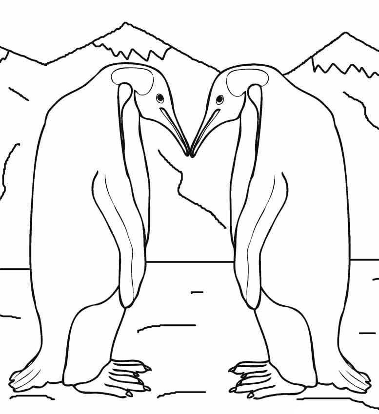 Tulosta kaksi pingviiniä Värityskuva