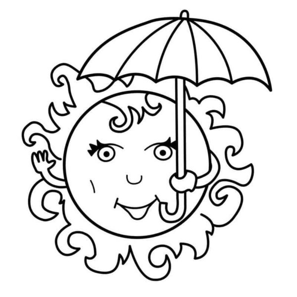 Voit piiloutua sateenvarjon alle paitsi sateelta myös auringolta Värityskuva