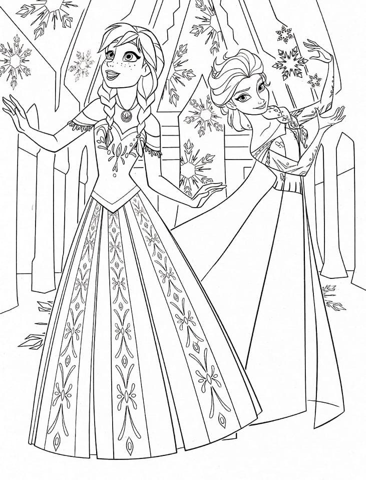 Anna ja Elsa Frozenista Värityskuva