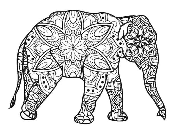 Elefantti Mandala Värityskuva