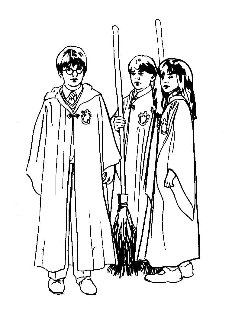 Harry Potter ronin ja Hermionen kanssa Värityskuva