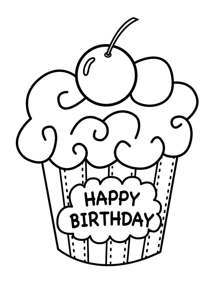 Hyvää syntymäpäivää Cupcake Värityskuva
