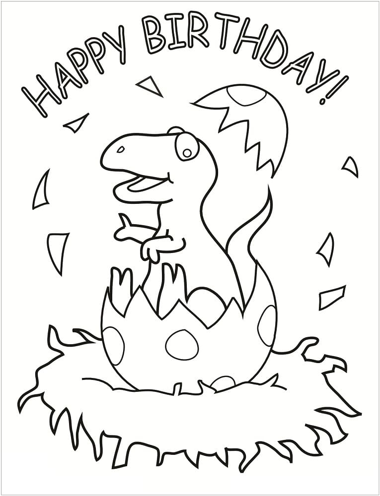 Hyvää syntymäpäivää Dinosaur Värityskuva